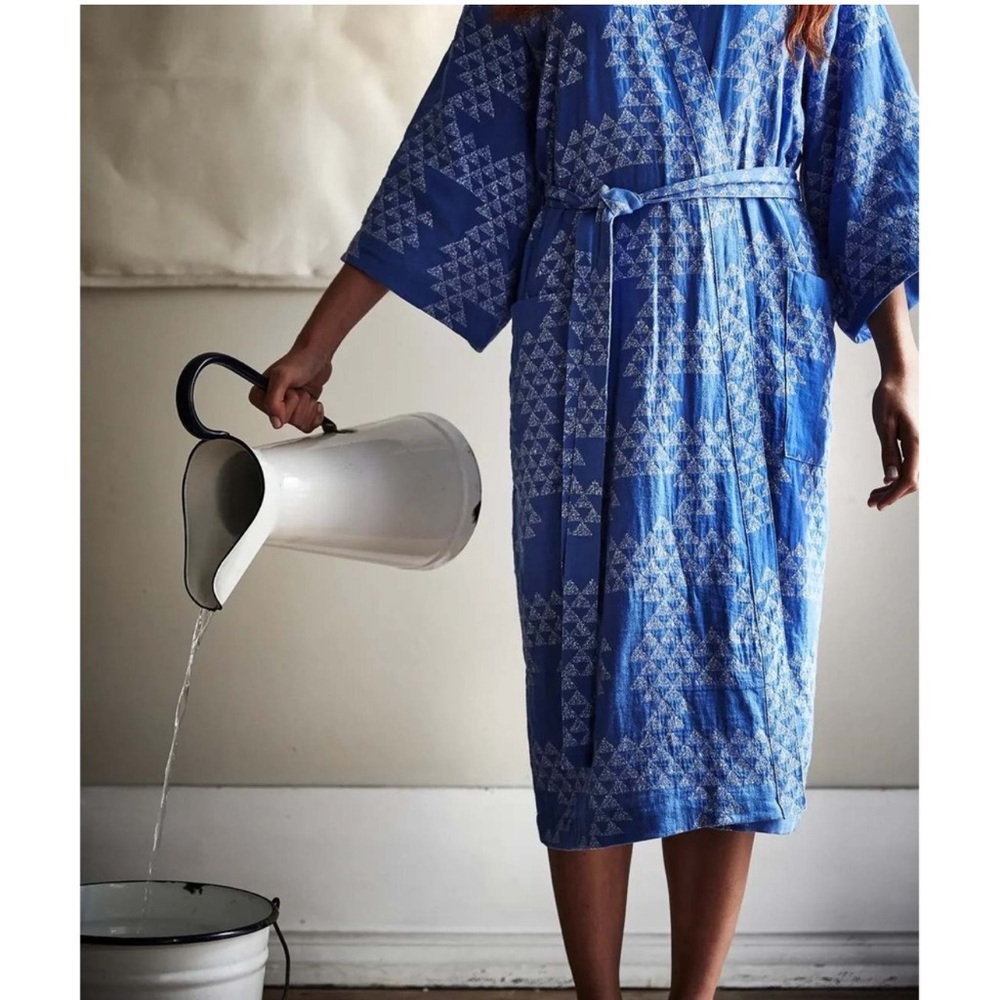 IKEA Kimono TÄNKVÄRD Bath Robe Boho Blue Patterned Unisex Size Small/Medium NWT